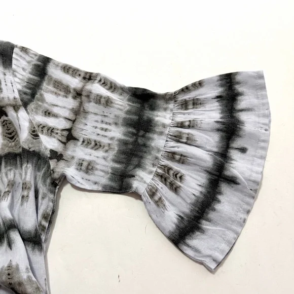 Bryn Walker Fran Gray Linen Bell Sleeve Tie Dye Tunic Top Blouse Size Large - Picture 7 of 12